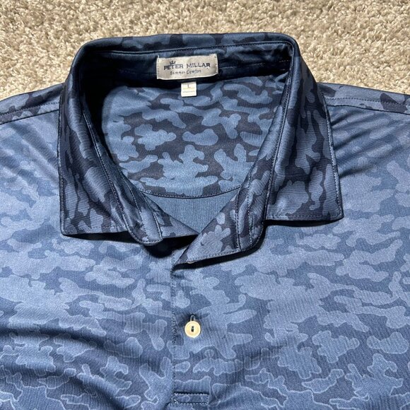 Peter Millar Mens Large Camouflage Print Polo Shirt Navy Blue - Picture 7 of 8
